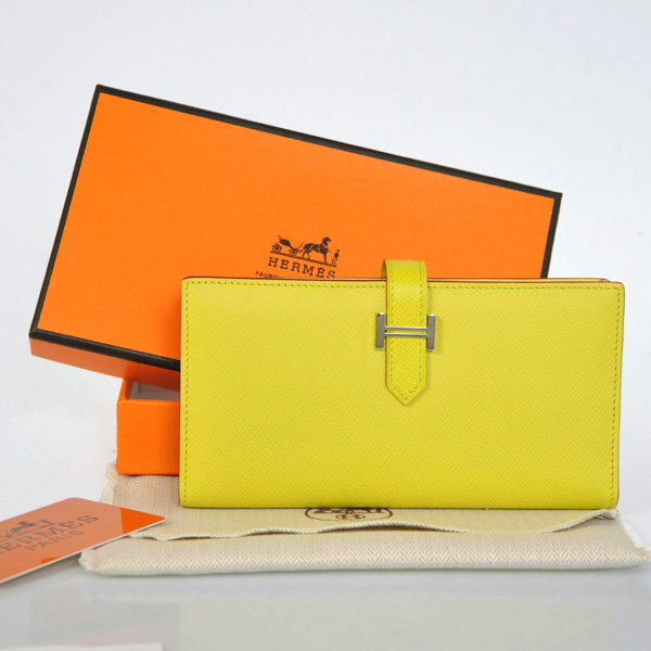 208 Hermes 2 snodata portafoglio in pelle originale in giallo limone